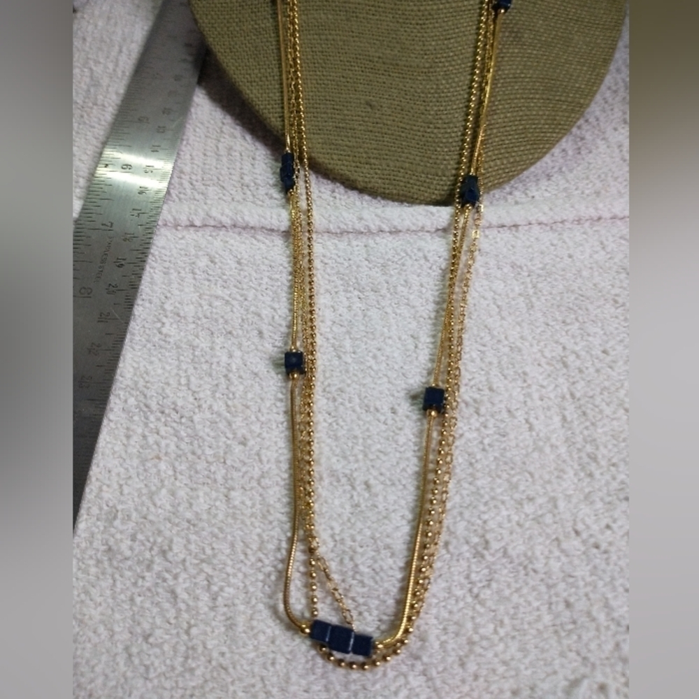 Goldtone blue Worthington long chain beaded necklace